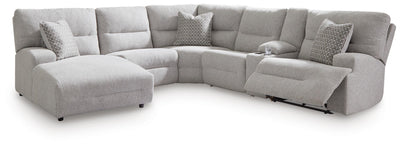 Acklen Place 6-Piece LAF Chaise Power Reclining Sectional in Pewter Performance Fabric and Next-Gen Nuvella