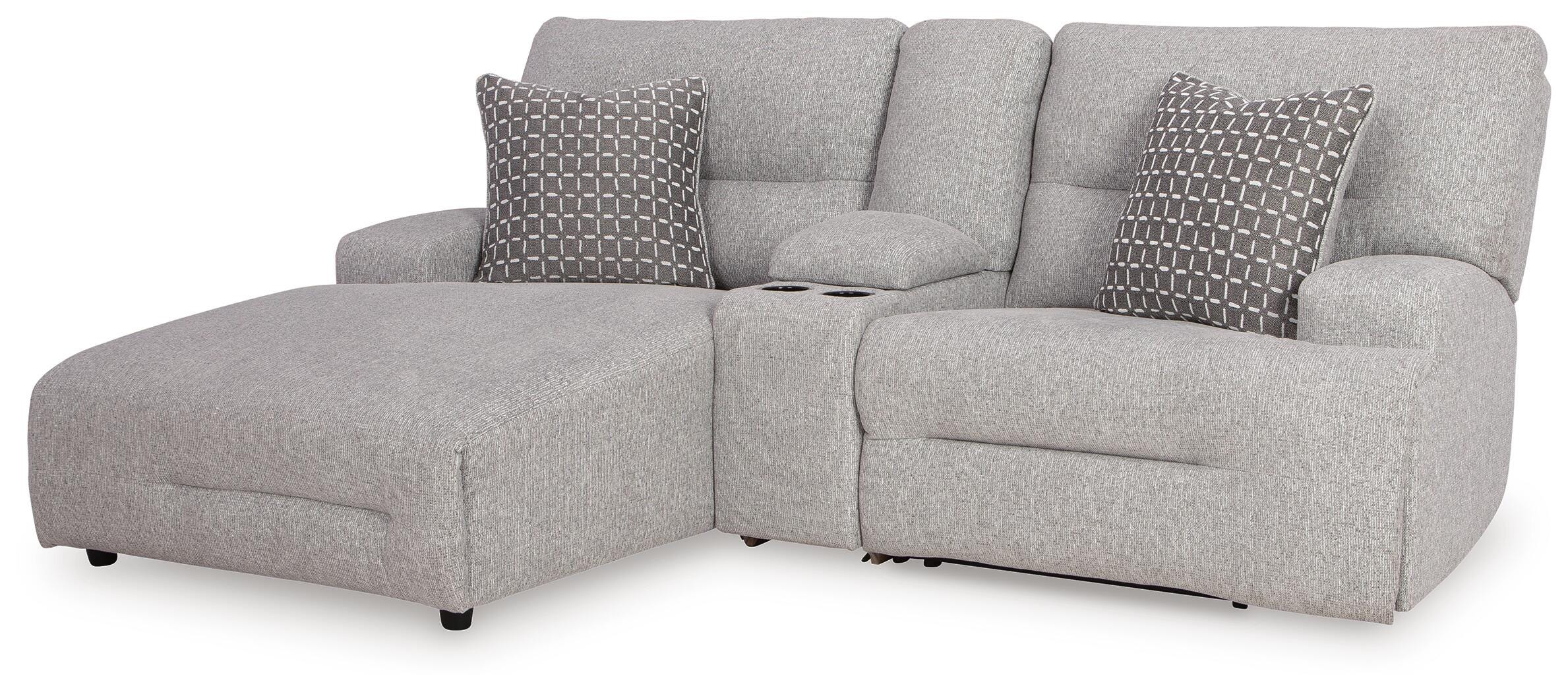 Acklen Place 3-Piece LAF Chaise Power Reclining Sectional Sofa in Pewter Performance Fabric and Next-Gen Nuvella