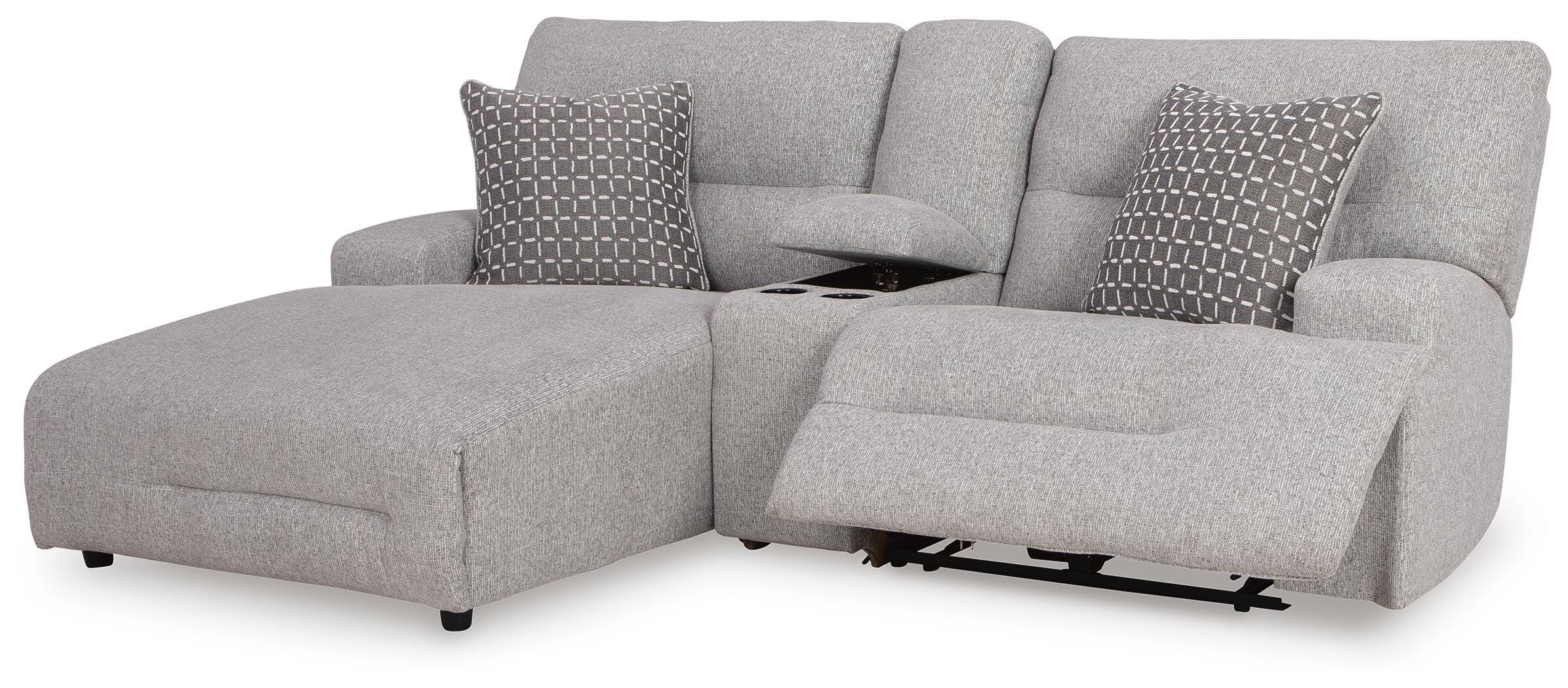 Acklen Place 3-Piece LAF Chaise Power Reclining Sectional Sofa in Pewter Performance Fabric and Next-Gen Nuvella