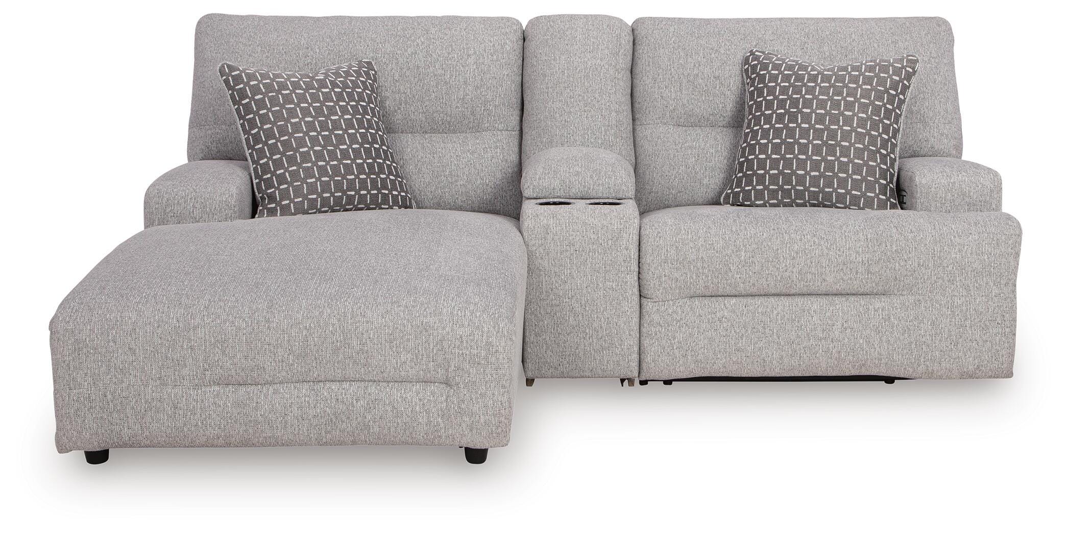 Acklen Place 3-Piece LAF Chaise Power Reclining Sectional Sofa in Pewter Performance Fabric and Next-Gen Nuvella