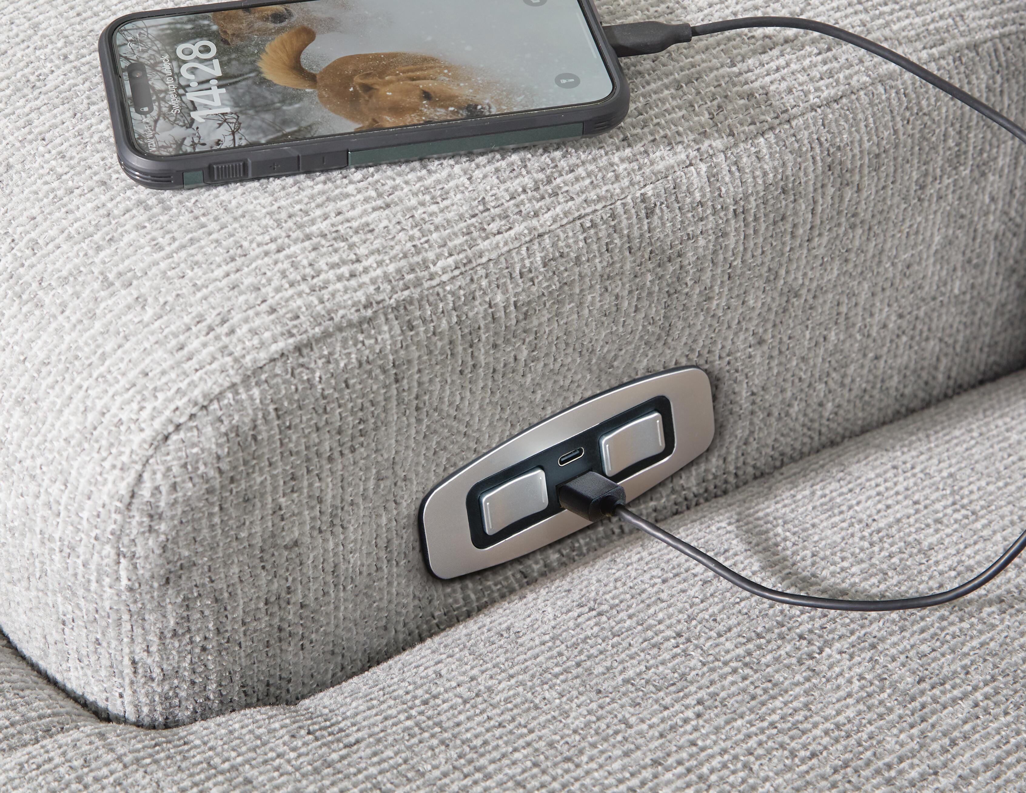 Acklen Place 3-Piece Power Reclining Sectional in Pewter Performance Fabric and Next-Gen Nuvella