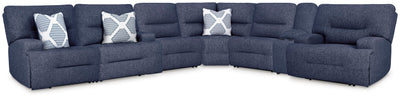 Acklen Place 7-Piece Power Reclining Sectional in Navy Performance Fabric and Next-Gen Nuvella