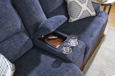 Acklen Place 6-Piece LAF Chaise Power Reclining Sectional in Navy Performance Fabric and Next-Gen Nuvella