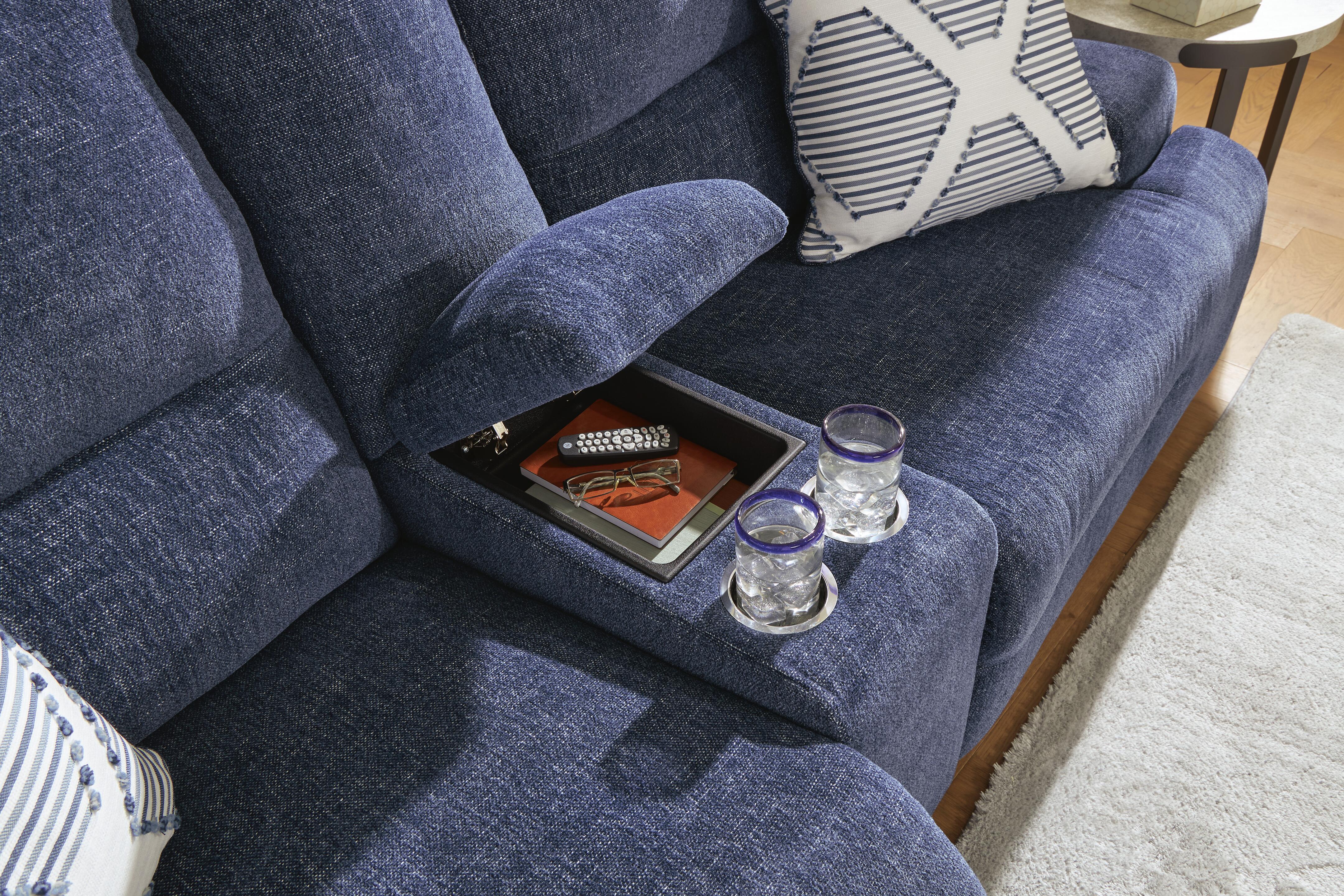 Acklen Place 6-Piece LAF Chaise Power Reclining Sectional in Navy Performance Fabric and Next-Gen Nuvella