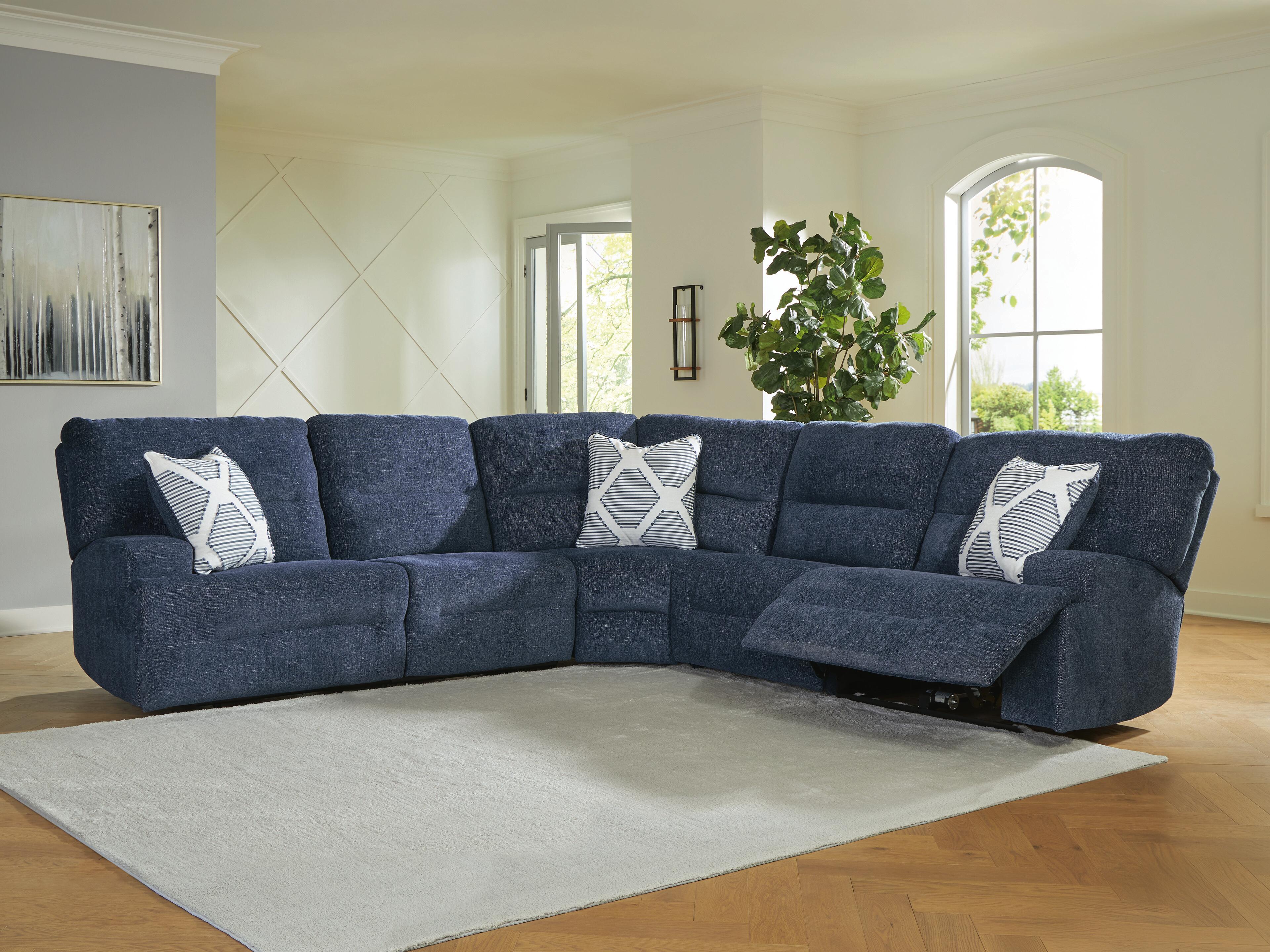 Acklen Place 5-Piece Power Reclining Sectional in Navy Performance Fabric and Next-Gen Nuvella