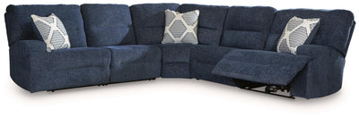 Acklen Place 5-Piece Power Reclining Sectional in Navy Performance Fabric and Next-Gen Nuvella