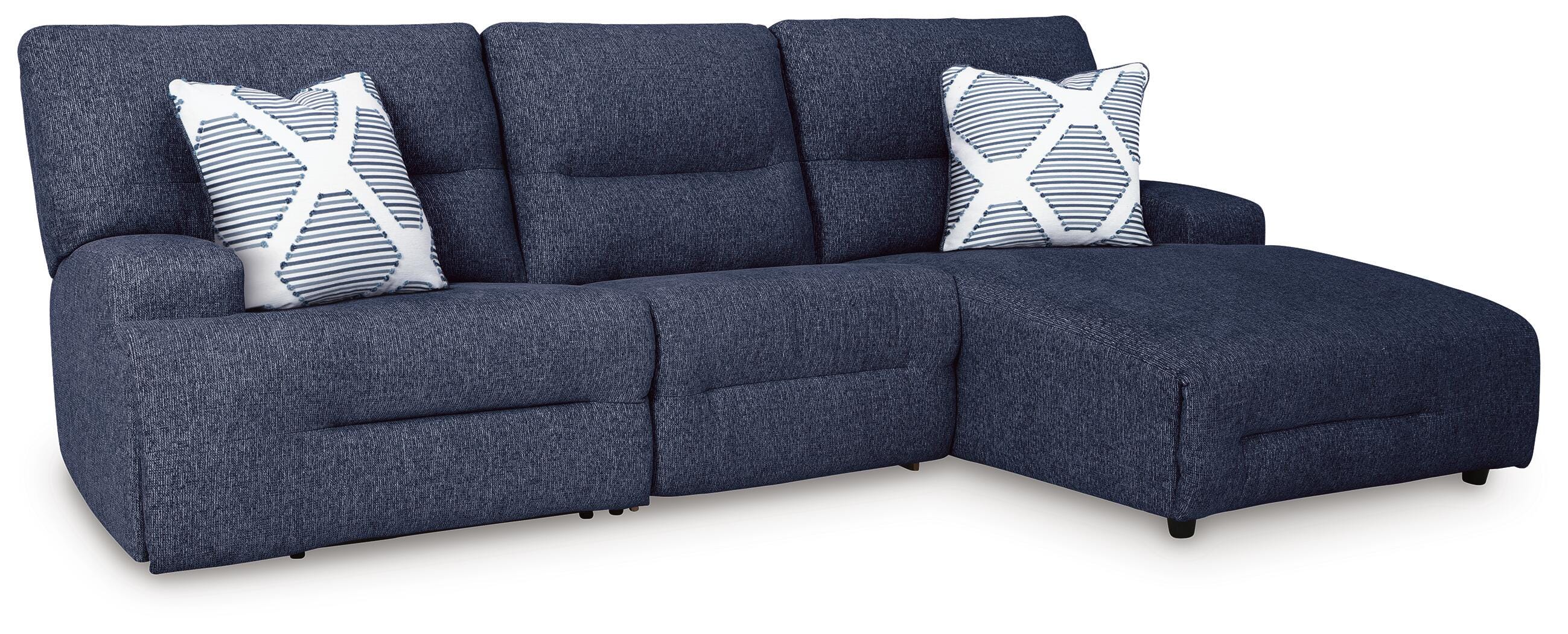 Acklen Place 3-Pc. Power Reclining Sectional in Navy Performance Fabric and Next-Gen Nuvella