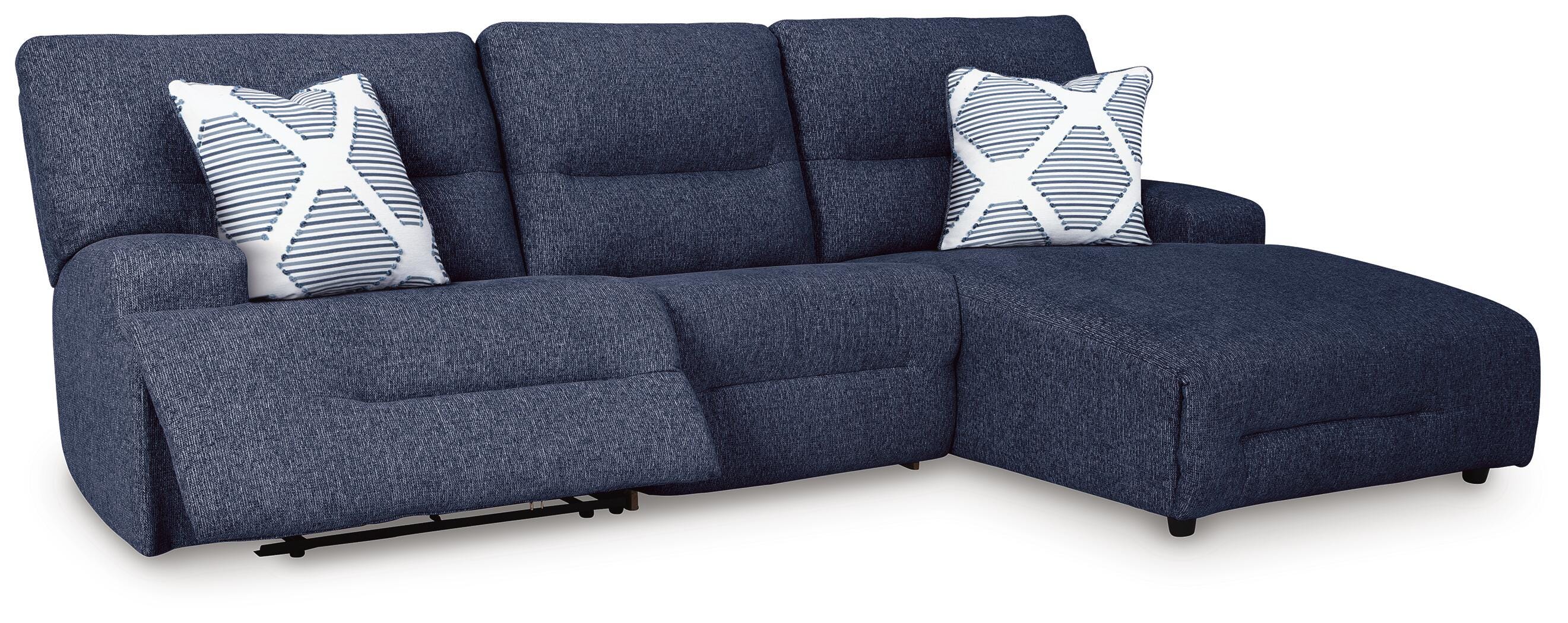 Acklen Place 3-Pc. Power Reclining Sectional in Navy Performance Fabric and Next-Gen Nuvella