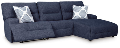 Acklen Place 3-Pc. Power Reclining Sectional in Navy Performance Fabric and Next-Gen Nuvella