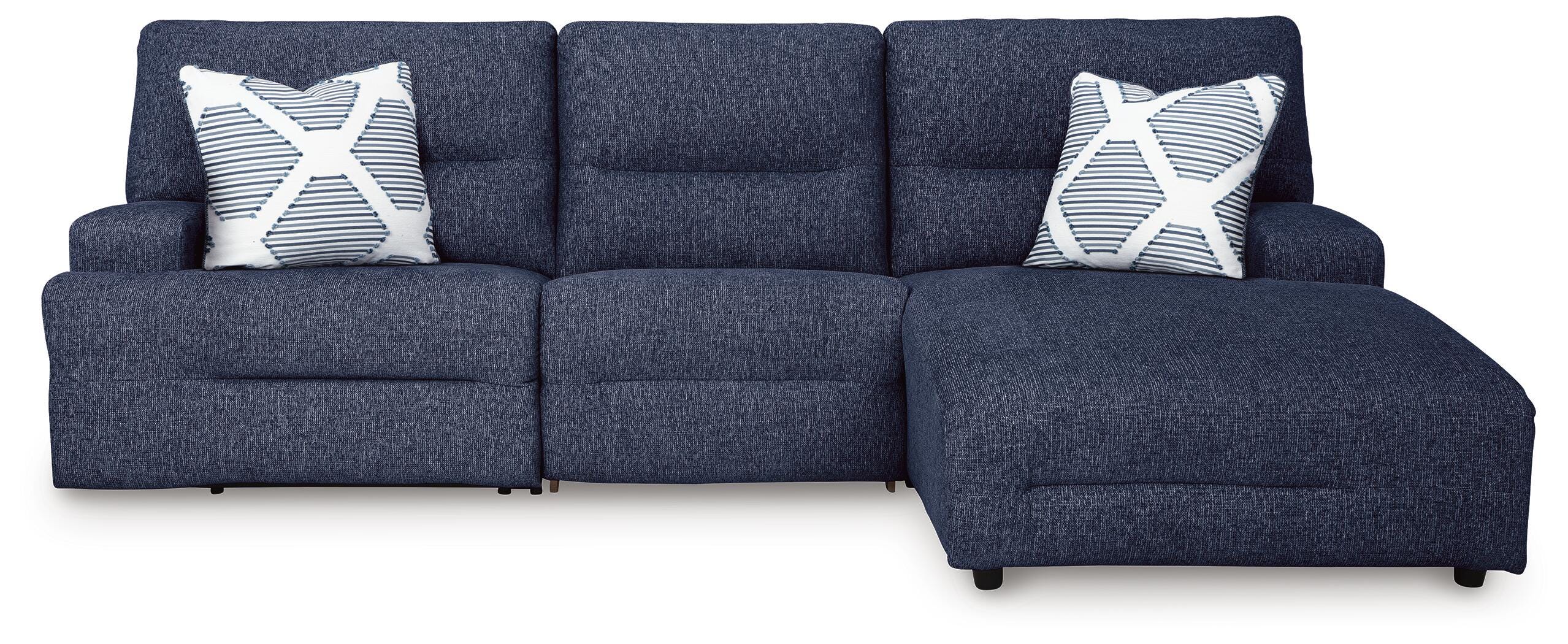 Acklen Place 3-Pc. Power Reclining Sectional in Navy Performance Fabric and Next-Gen Nuvella