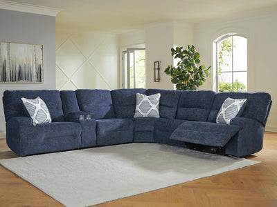 Acklen Place 6-Piece Power Reclining Sectional in Navy Performance Fabric and Next-Gen Nuvella