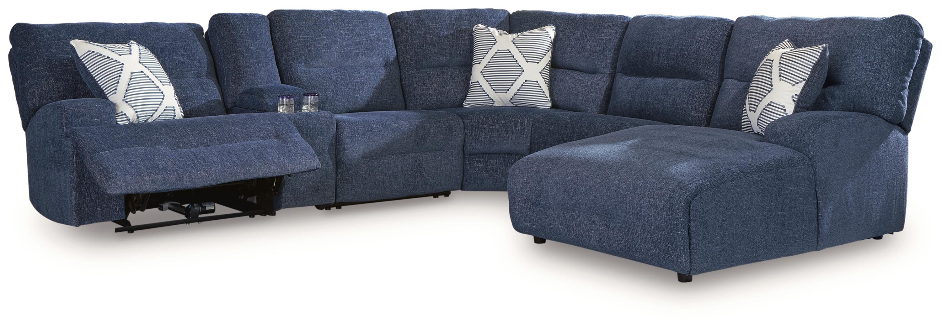 Acklen Place 6-Piece RAF Chaise Power Reclining Sectional in Navy Performance Fabric and Next-Gen Nuvella