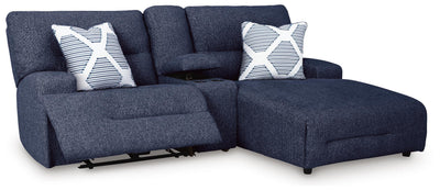 Acklen Place 3-Piece RAF Chaise Power Reclining Sectional Sofa in Navy Performance Fabric and Next-Gen Nuvella