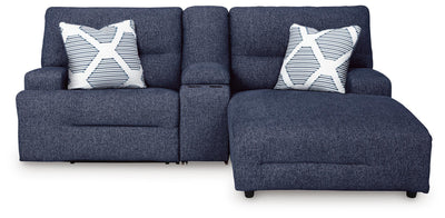 Acklen Place 3-Piece RAF Chaise Power Reclining Sectional Sofa in Navy Performance Fabric and Next-Gen Nuvella