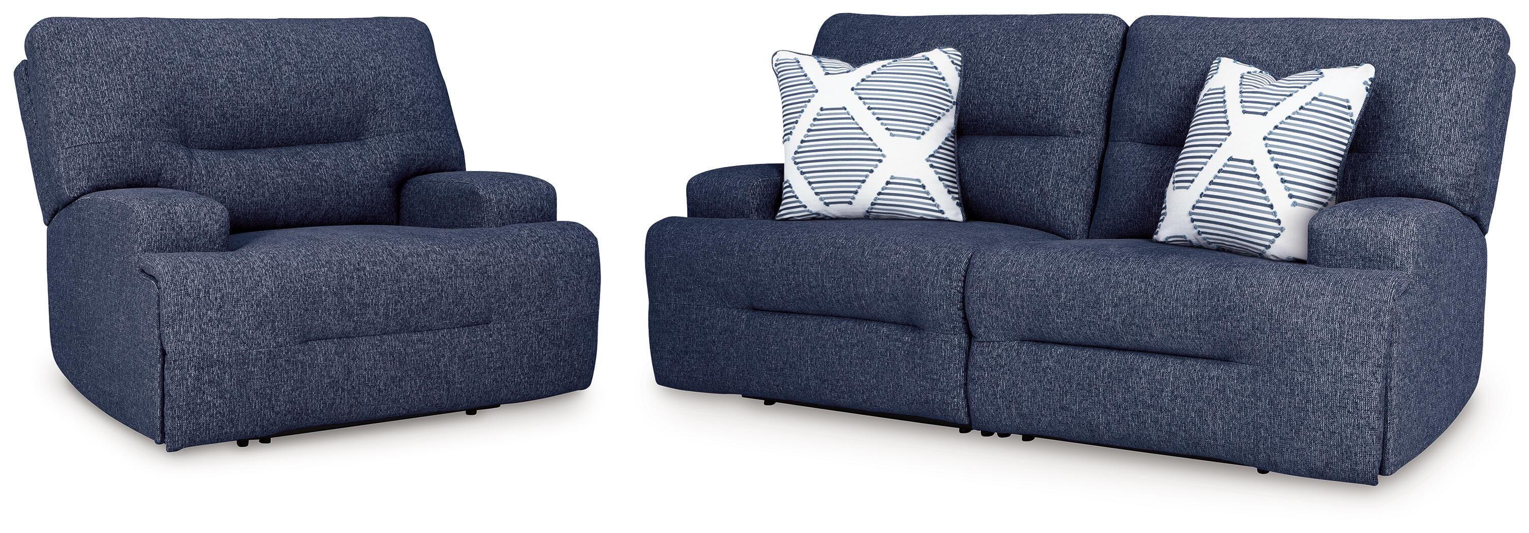 Acklen Place 2-Piece Sectional and Oversized Recliner in Navy