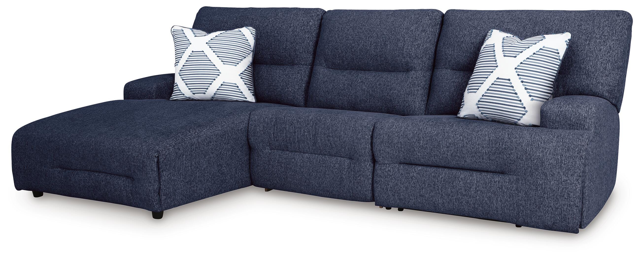 Acklen Place 3-Piece LAF Chaise Power Reclining Sectional in Navy Performance Fabric and Next-Gen Nuvella