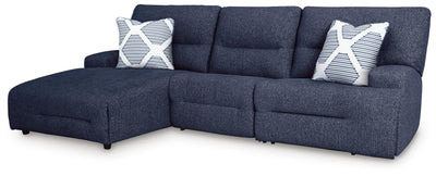 Acklen Place 3-Piece LAF Chaise Power Reclining Sectional in Navy Performance Fabric and Next-Gen Nuvella