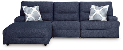 Acklen Place 3-Piece LAF Chaise Power Reclining Sectional in Navy Performance Fabric and Next-Gen Nuvella