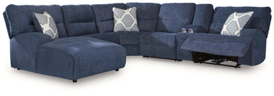 Acklen Place 6-Piece LAF Chaise Power Reclining Sectional in Navy Performance Fabric and Next-Gen Nuvella