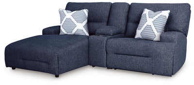 Acklen Place 3-Piece LAF Chaise Power Reclining Sectional Sofa in Navy Performance Fabric and Next-Gen Nuvella