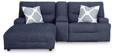 Acklen Place 3-Piece LAF Chaise Power Reclining Sectional Sofa in Navy Performance Fabric and Next-Gen Nuvella