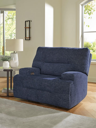 Acklen Place 7-Piece Power Reclining Sectional in Navy Performance Fabric and Next-Gen Nuvella