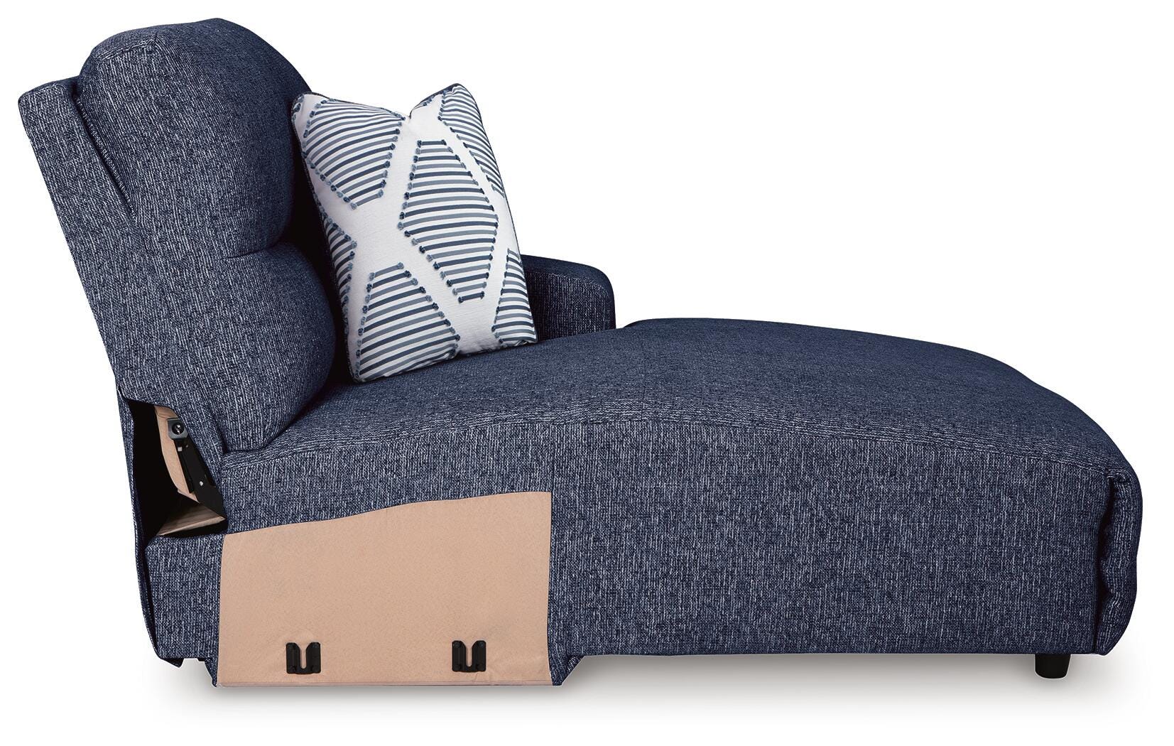 Acklen Place 3-Piece RAF Chaise Power Reclining Sectional Sofa in Navy Performance Fabric and Next-Gen Nuvella