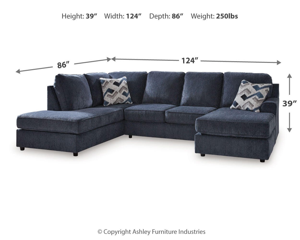 Albar Place 2-Piece RAF Sectional in Cobalt Chenille