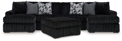 Midnight-Madness 3-Piece Sectional with Double Chaise and Ottoman in Onyx