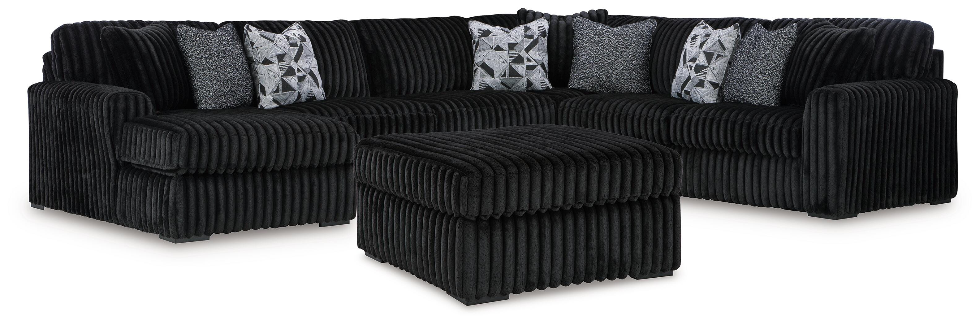 Midnight-Madness 4-Piece Sectional and Ottoman in Onyx