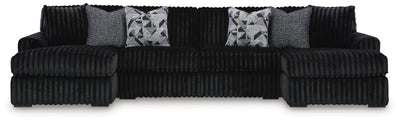 Midnight-Madness 3-Piece Double Chaise Sectional in Onyx Velvet