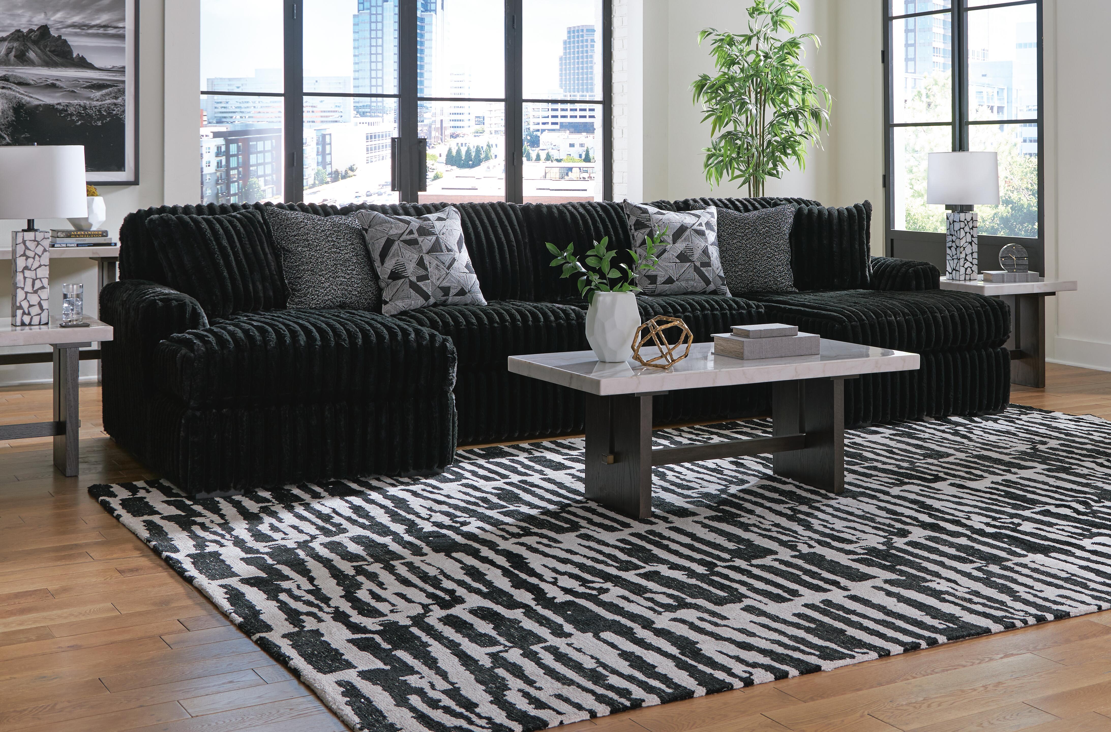Midnight-Madness 3-Piece Double Chaise Sectional in Onyx Velvet