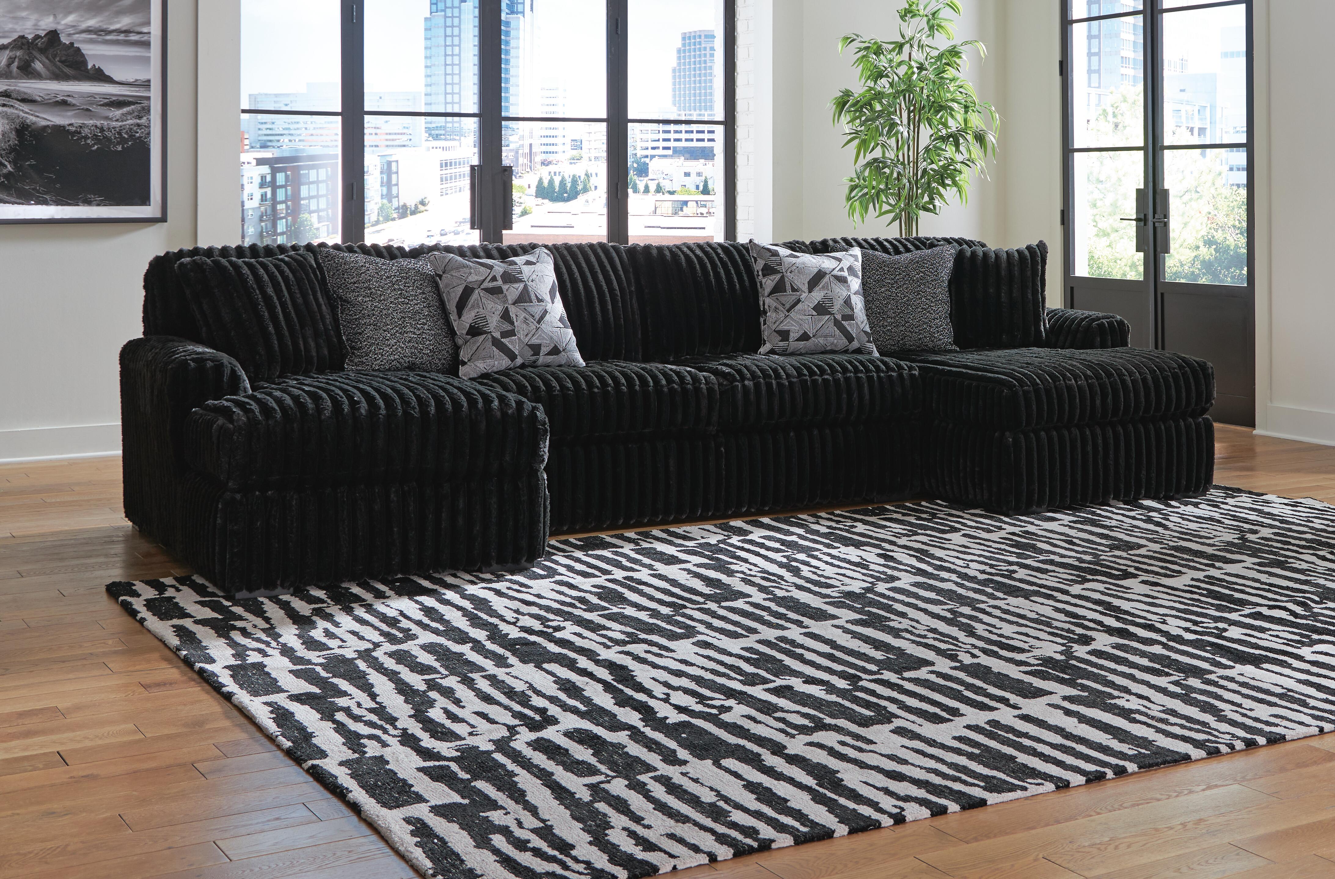Midnight-Madness 3-Piece Double Chaise Sectional in Onyx Velvet
