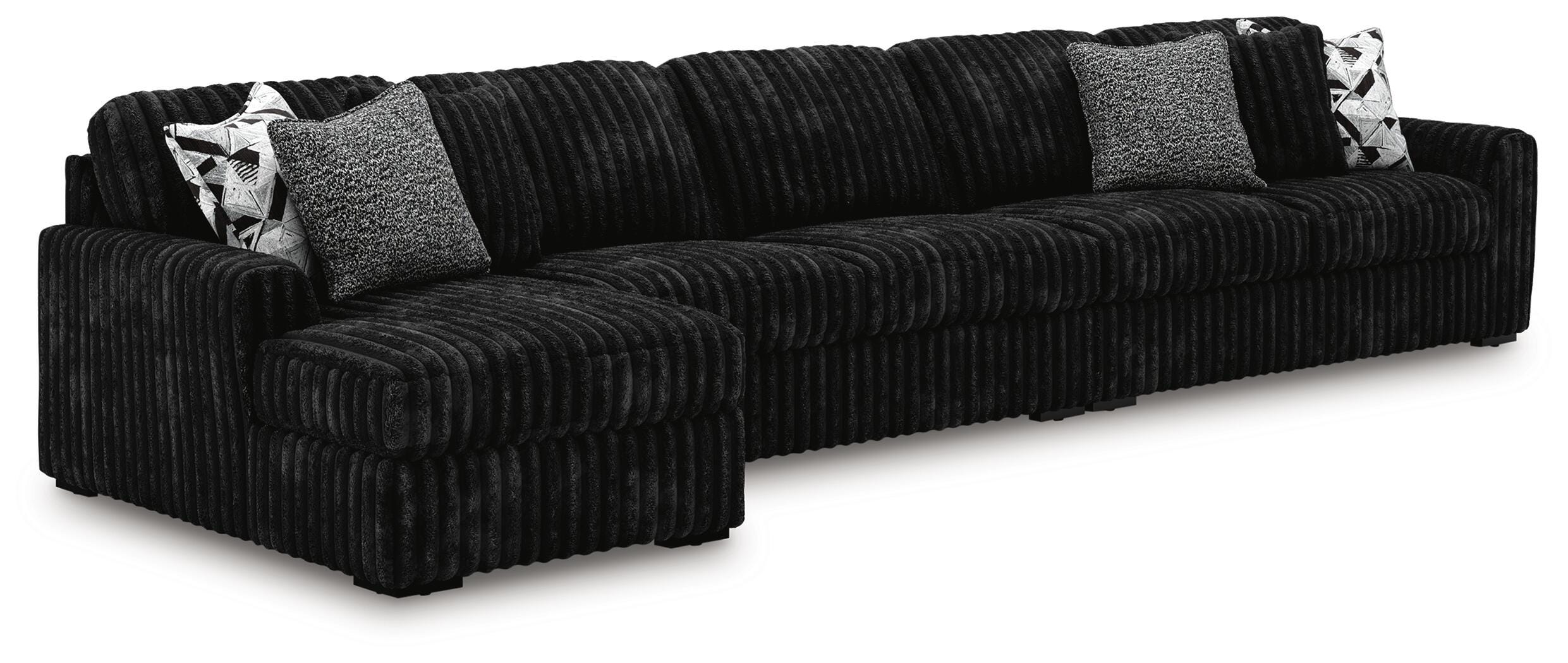 Midnight-Madness 3-Piece Sectional with LAF Chaise in Onyx Velvet
