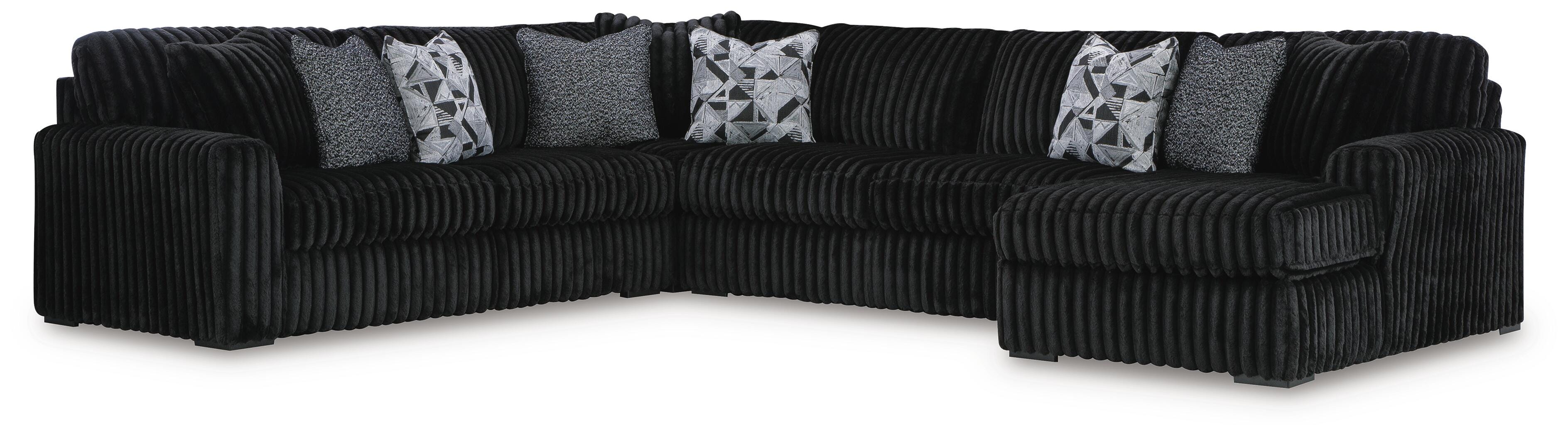 Midnight-Madness 4-Piece RAF Chaise Sectional in Onyx Velvet