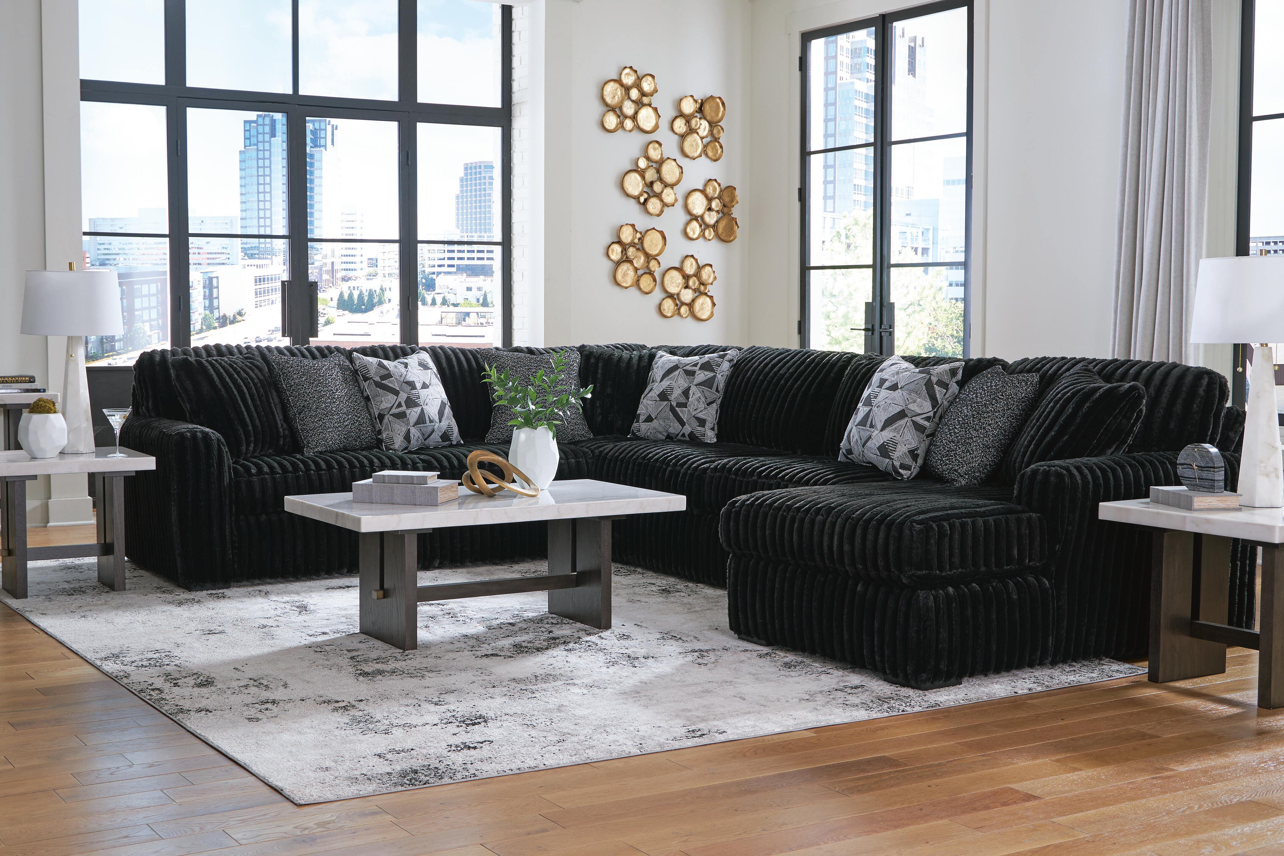Midnight-Madness 4-Piece RAF Chaise Sectional in Onyx Velvet