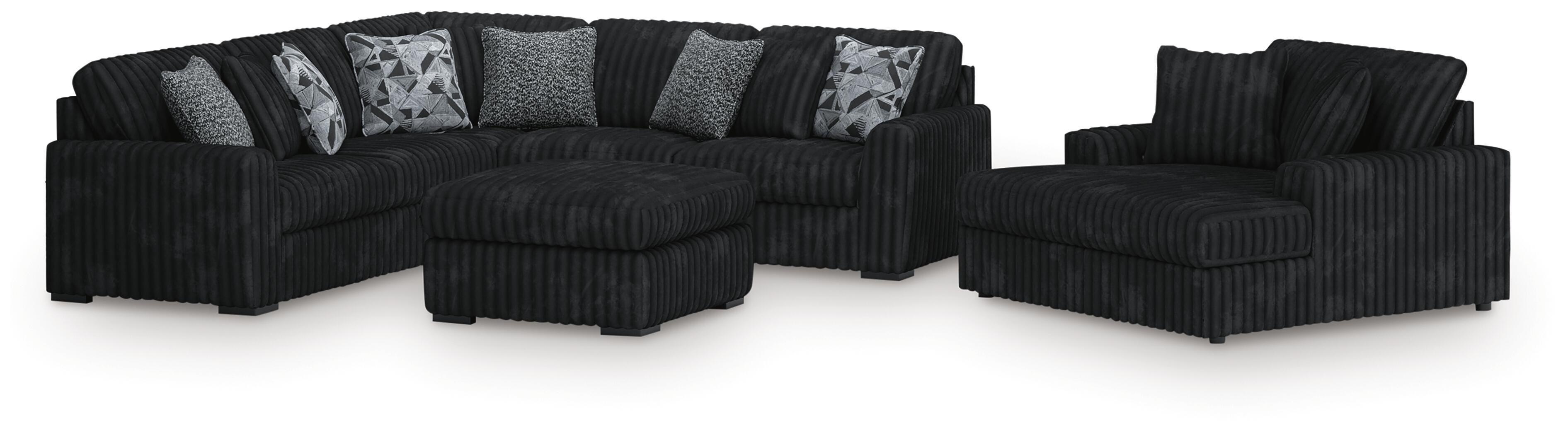 Midnight-Madness 3-Piece Sectional, Chaise and Oversized Accent Ottoman in Onyx