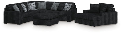 Midnight-Madness 3-Piece Sectional, Chaise and Oversized Accent Ottoman in Onyx