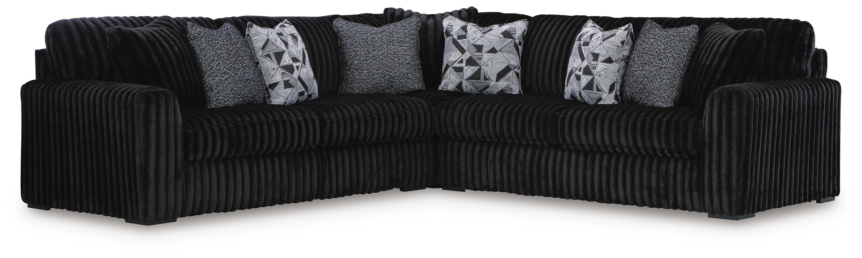 Midnight-Madness 3-Piece Symmetrical Sectional in Onyx Velvet