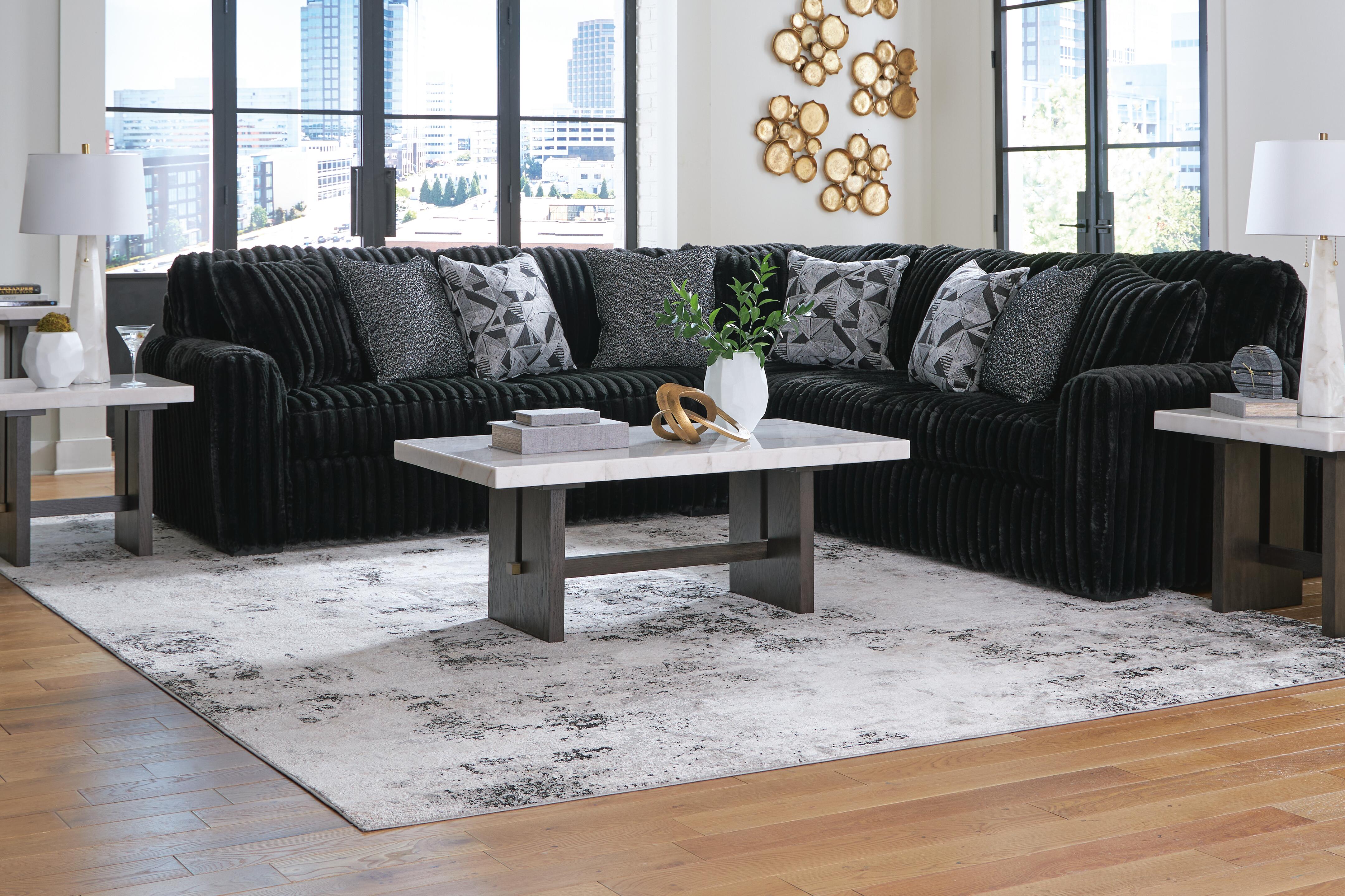 Midnight-Madness 3-Piece Symmetrical Sectional in Onyx Velvet