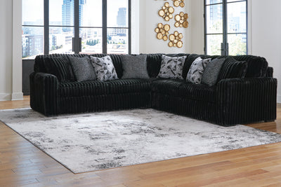 Midnight-Madness 3-Piece Symmetrical Sectional in Onyx Velvet