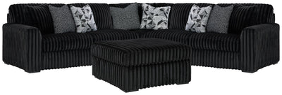 Midnight-Madness 3-Piece Sectional and Oversized Ottoman in Onyx