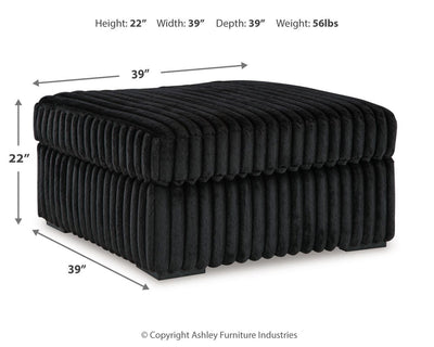 Midnight-Madness 3-Piece Sectional and Oversized Ottoman in Onyx