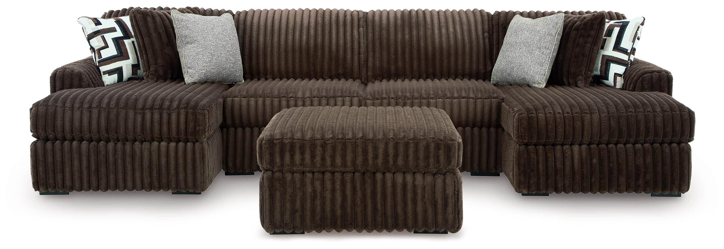 Midnight-Madness 3-Piece Double Chaise Sectional and Ottoman in Chocolate