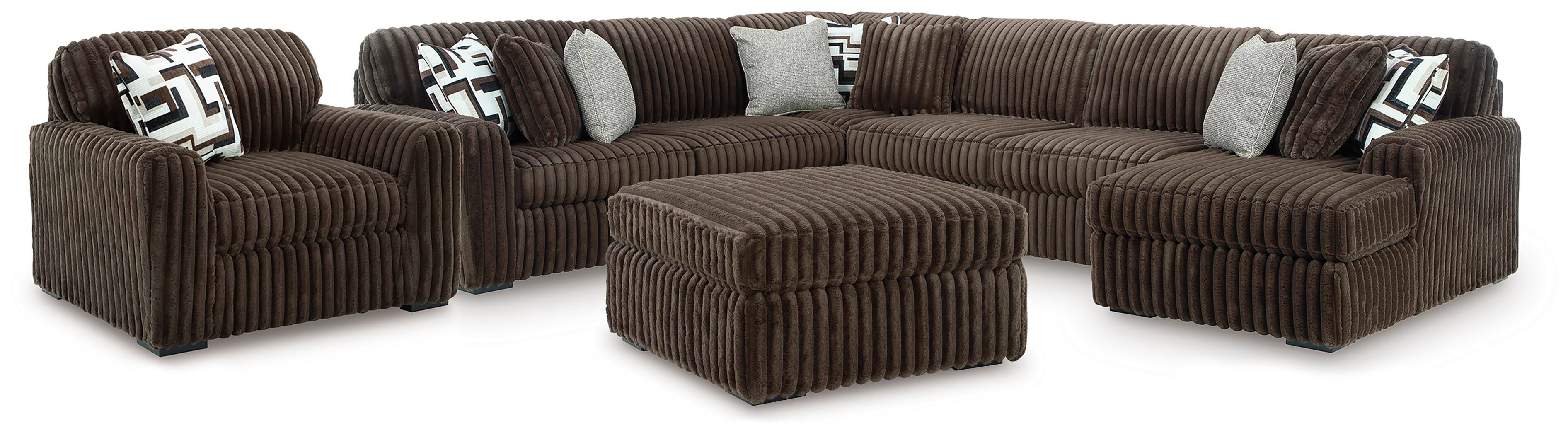 Midnight-Madness 4-Piece Sectional with Chaise, Oversized Chair and Ottoman in Chocolate