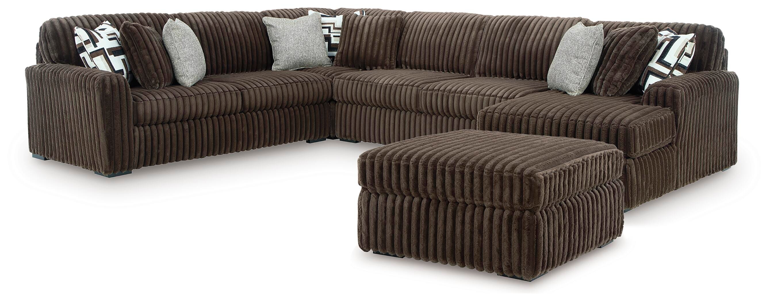 Midnight-Madness 4-Piece Sectional and Oversized Accent Ottoman in Chocolate