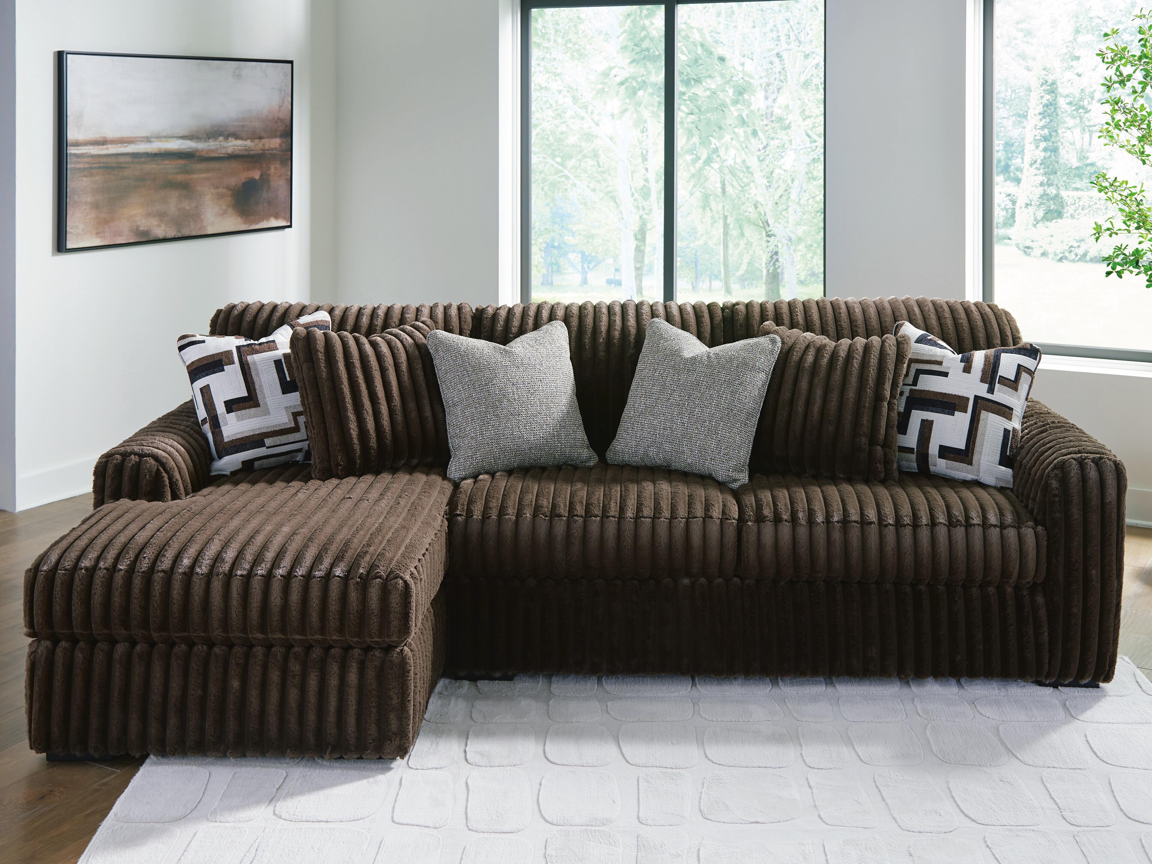 Midnight-Madness 2-Piece LAF Chaise Sectional Sofa in Chocolate Velvet