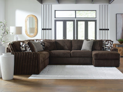 Midnight-Madness 4-Piece Sectional with RAF Chaise in Chocolate Velvet