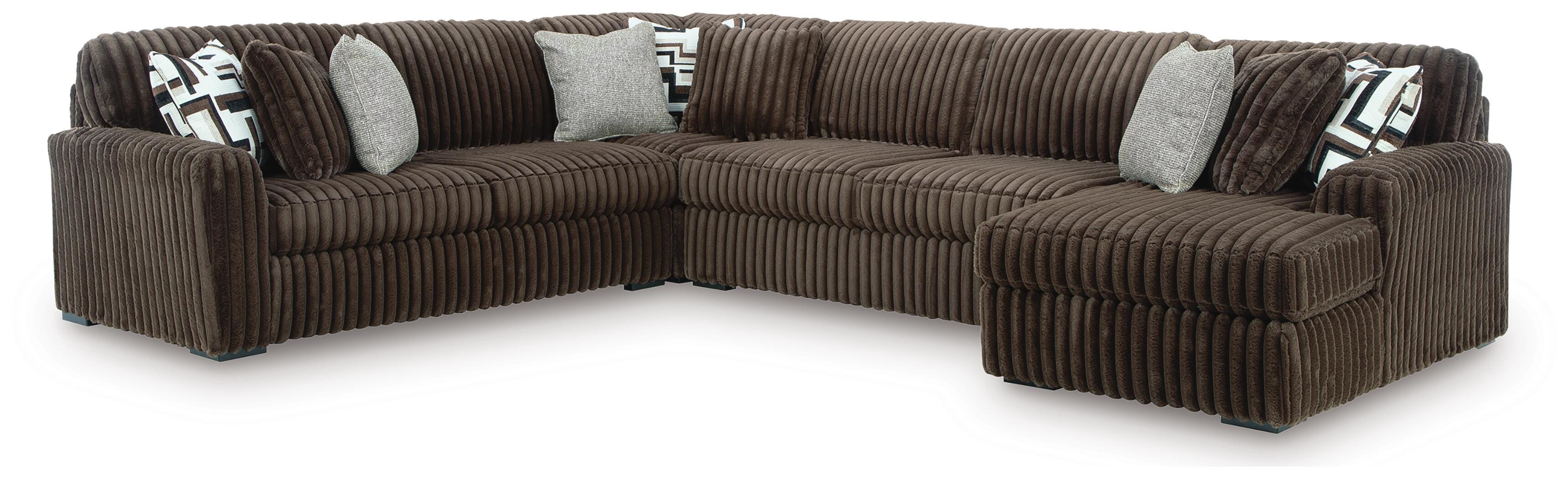 Midnight-Madness 4-Piece Sectional with RAF Chaise in Chocolate Velvet