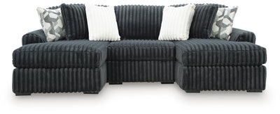 Midnight-Madness 3-Piece Sectional with Double Chaise in Gunmetal